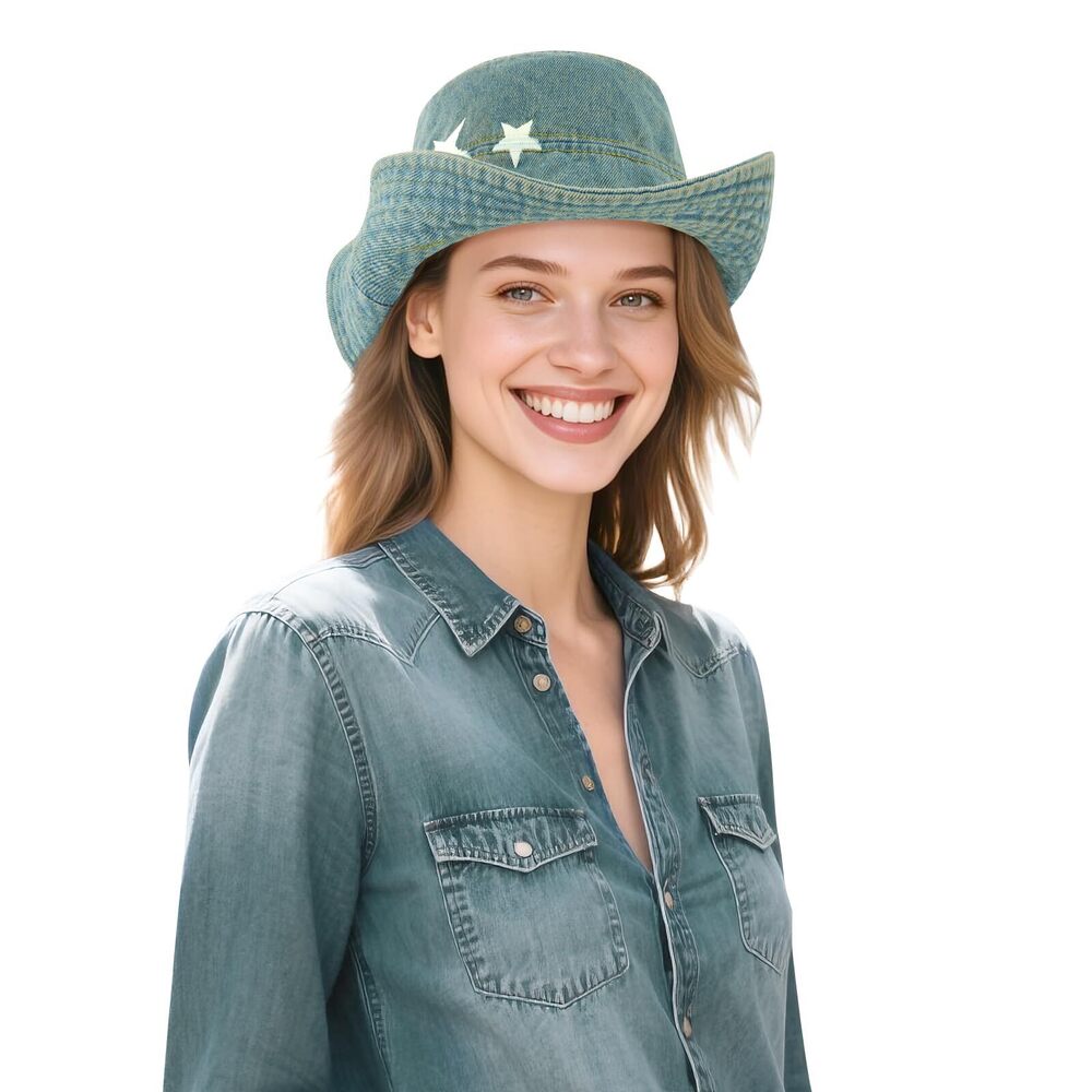 2511 Denim Bucket Hat Womens Wide Brim Vintage Blue Jean Western Fisherman